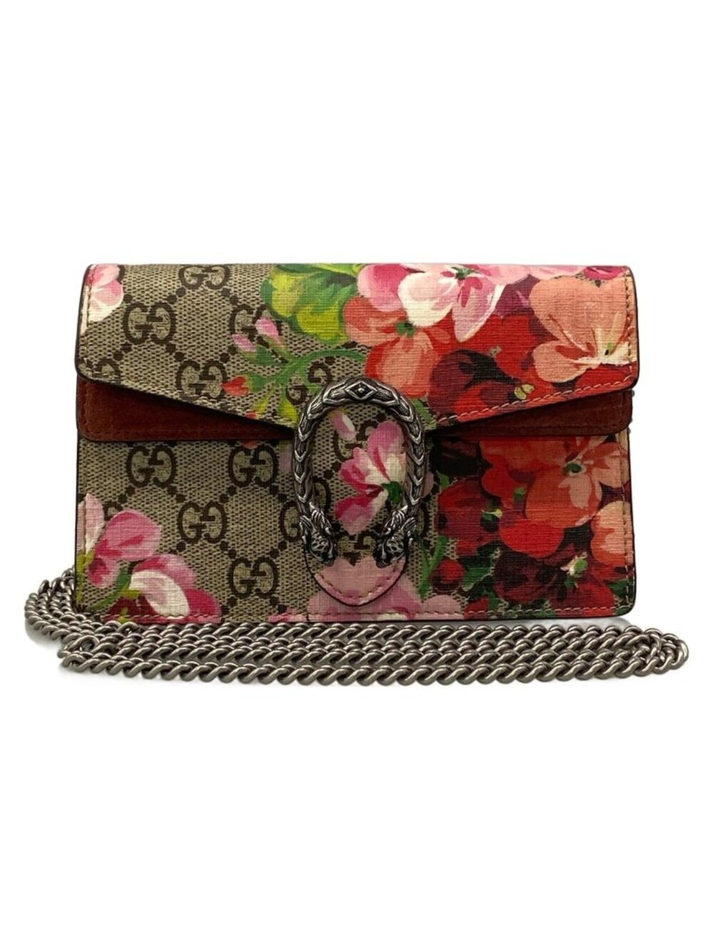 Gucci Shoulder Bag Dionysus Beige Dark Brown Multi Chain Floral Pattern